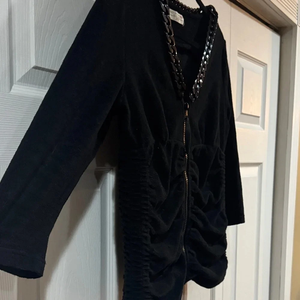 Boston Proper Black zip front French terry jacket with Chain Accent - Picture 5 of 6